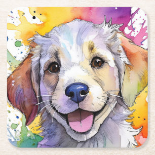 Niedlicher Golden Retriever Puppy Paper Untersetze Rechteckiger Pappuntersetzer