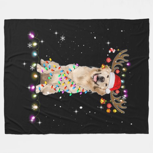 Niedlicher Golden Retriever Weihnachtsbeleuchtung Fleecedecke (Vorderseite (Horizontal))