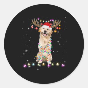 Niedlicher Golden Retriever Weihnachtsbeleuchtung  Runder Aufkleber
