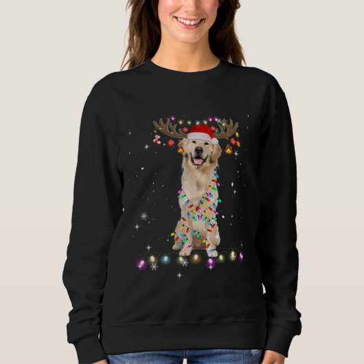 Niedlicher Golden Retriever Weihnachtsbeleuchtung Sweatshirt (Vorderseite)