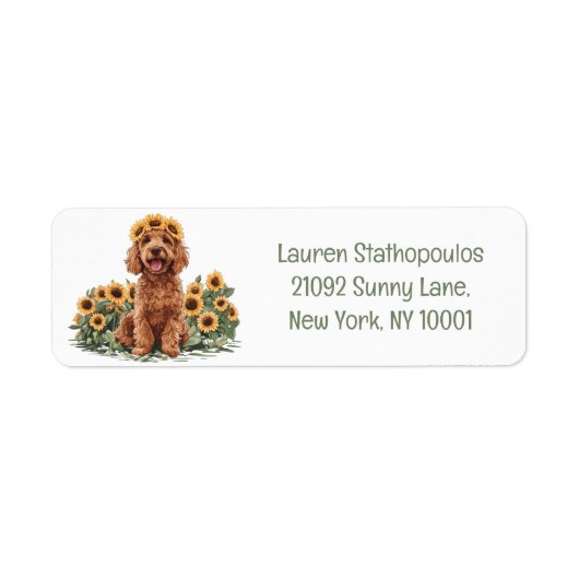 Niedlicher Goldendoodle-Hund mit einer Sonnenblume (Vorne)