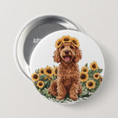 Niedlicher Goldendoodle-Hund mit einer Sonnenblume Button (Vorne & Hinten)