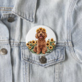 Niedlicher Goldendoodle-Hund mit einer Sonnenblume Button (Beispiel)