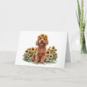 Niedlicher Goldendoodle-Hund mit einer Sonnenblume Karte (Vorderseite)