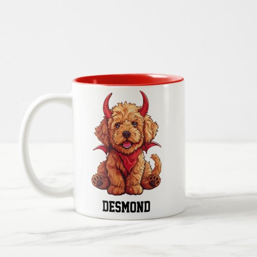 Niedlicher Goldendoodle-Teufel Zweifarbige Tasse (Links)
