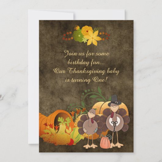 Niedlicher Goldener Erntedank Türkei Junge 1. Gebu Einladung (Vorderseite)