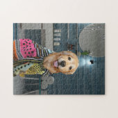 Niedlicher goldener Retriever-Hund im Badezimmer Puzzle (Horizontal)