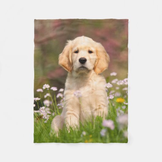 Niedlicher goldener Retriever-Hundewelpe, bequem Fleecedecke (Vorderseite)