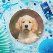 Niedlicher goldener Retriever-Hundewelpe, Pappteller (Party)