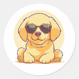 Niedlicher Goldener Retriever mit Sonnenbrille Runder Aufkleber