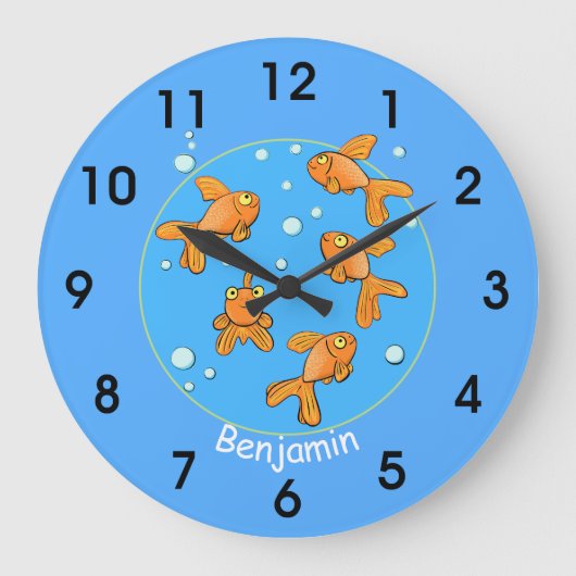 Niedlicher Goldfisch mit Blasen Cartoon Uhr (Vorderseite)
