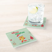 Niedlicher Goldfisch Weihnachten Weihnachtsfeierta Glasuntersetzer (Schrägansicht)