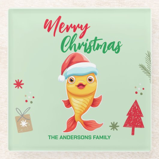 Niedlicher Goldfisch Weihnachten Weihnachtsfeierta Glasuntersetzer (Vorderseite)