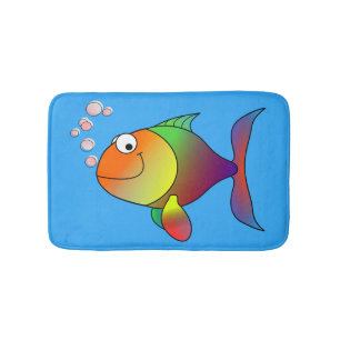 Niedlicher Goldfish auf See, hellblau Badematte