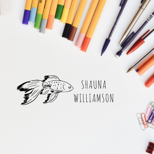 Niedlicher Goldfish Kids Personalisierter Name Permastempel