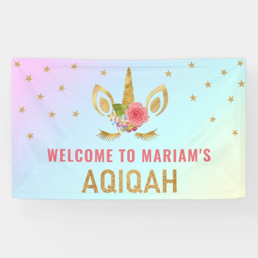 Niedlicher GoldGlitzerUnicorn Aqiqah Banner (Horizontal)