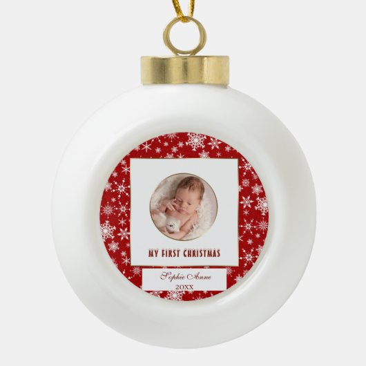 Niedlicher Goldrahmen mein erstes Weihnachtsbaby F Keramik Kugel-Ornament (Vorderseite)