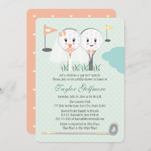 Niedlicher Golfball und T-Shirt Bridge Groom Braut Einladung (Vorne/Hinten)