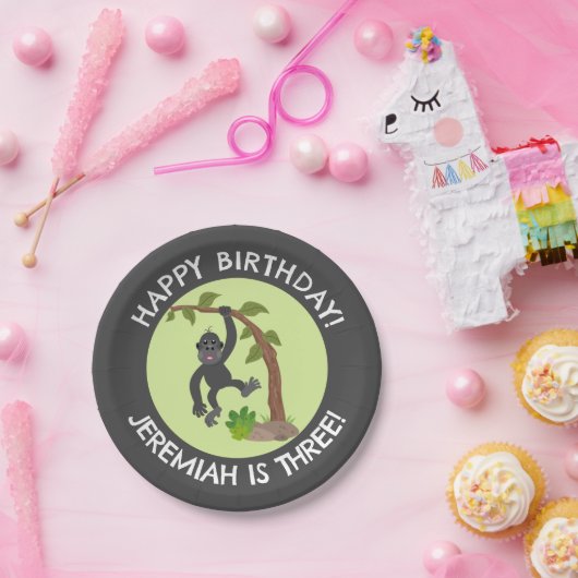 Niedlicher Gorilla personalisierter Cartoon Geburt Pappteller (Party)