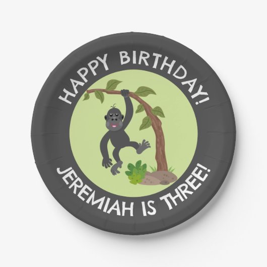 Niedlicher Gorilla personalisierter Cartoon Geburt Pappteller (Vorderseite)