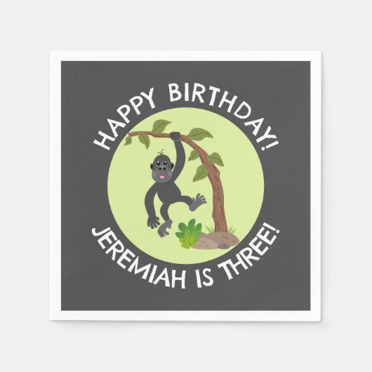 Niedlicher Gorilla personalisierter Cartoon Geburt Serviette (Vorderseite)