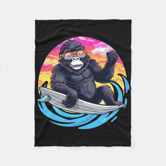 Niedlicher Gorilla surft Fleecedecke (Vorderseite)