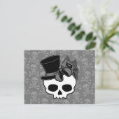 Niedlicher Goth-Skull mit Top-Hat-Rose Postkarte (Stehend Vorderseite)