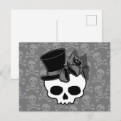 Niedlicher Goth-Skull mit Top-Hat-Rose Postkarte (Vorne/Hinten)