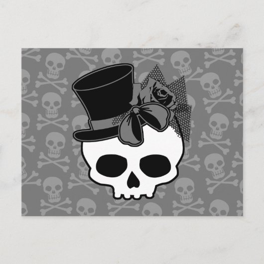 Niedlicher Goth-Skull mit Top-Hat-Rose Postkarte (Vorderseite)