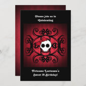 Niedlicher gotischer Schädel auf rot-schwarz-weiße Einladung (Vorne/Hinten)