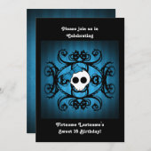 Niedlicher gotischer Schädel blau und schwarz 12x1 Einladung (Vorne/Hinten)