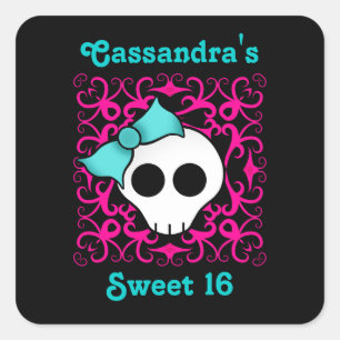 Niedlicher gotischer Schädelbonbon 16 Quadratischer Aufkleber