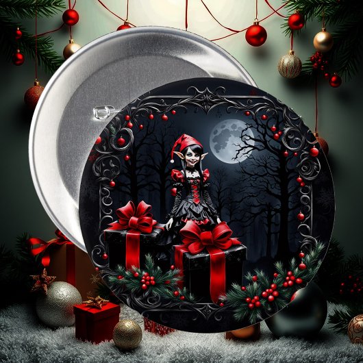 Niedlicher gotischer Weihnachtself. Button