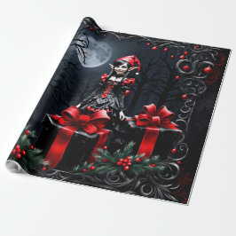 Niedlicher gotischer Weihnachtself. Geschenkpapier