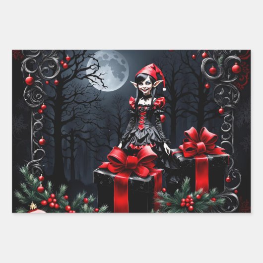 Niedlicher gotischer Weihnachtself. Geschenkpapier Set (Vorderseite)