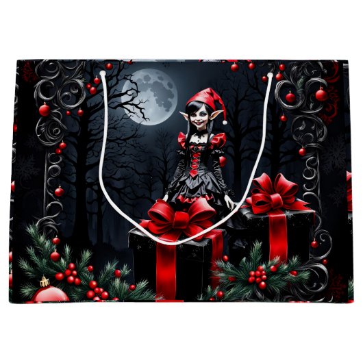 Niedlicher gotischer Weihnachtself. Große Geschenktüte (Vorderseite)