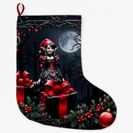 Niedlicher gotischer Weihnachtself. Großer Weihnachtsstrumpf