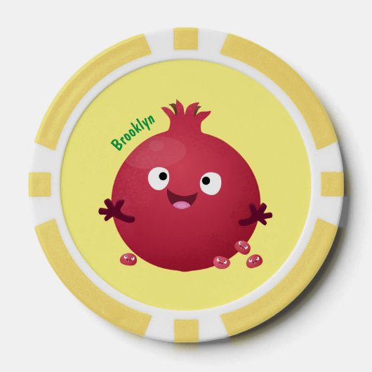 Niedlicher Granatapfelfruchtiger Cartoon Pokerchips (Vorderseite)