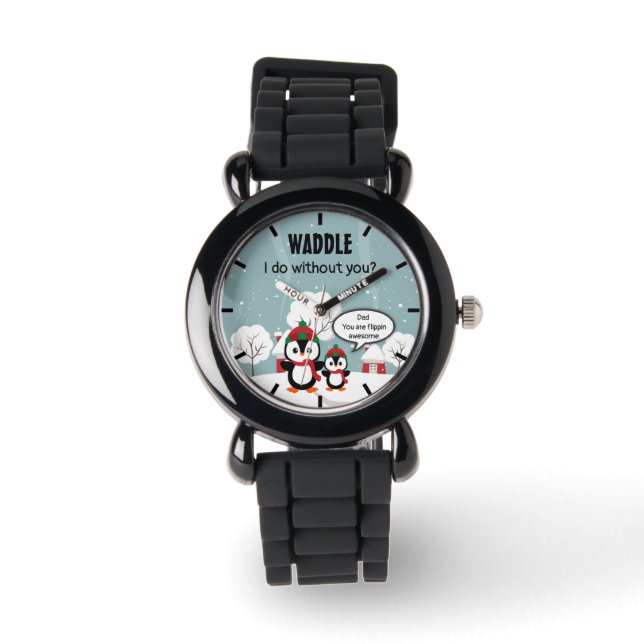 Niedlicher Graue Baby-Pinguin im Winterschnee Armbanduhr (Vorderseite)