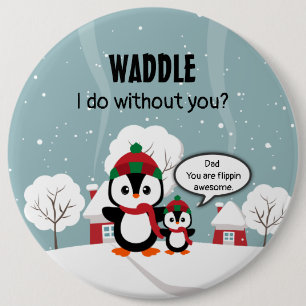 Niedlicher Graue Baby-Pinguin im Winterschnee Button