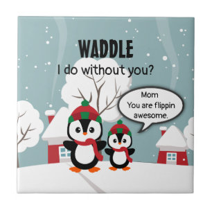 Niedlicher Graue Baby-Pinguin im Winterschnee Fliese