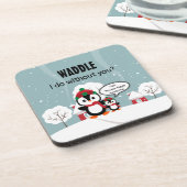 Niedlicher Graue Baby-Pinguin im Winterschnee Getränkeuntersetzer (Linke Seite)