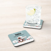 Niedlicher Graue Baby-Pinguin im Winterschnee Getränkeuntersetzer (Rechte Seite)