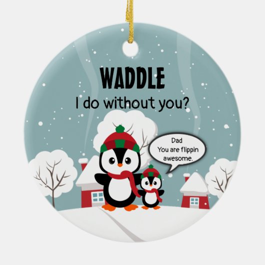 Niedlicher Graue Baby-Pinguin im Winterschnee Keramik Ornament (Hinten)