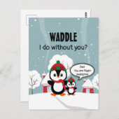 Niedlicher Graue Baby-Pinguin im Winterschnee Postkarte (Vorne/Hinten)