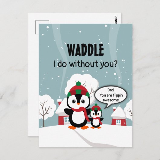 Niedlicher Graue Baby-Pinguin im Winterschnee Postkarte (Vorne/Hinten)