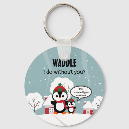 Niedlicher Graue Baby-Pinguin im Winterschnee Schlüsselanhänger (Vorderseite)