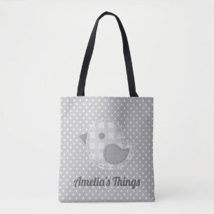 Niedlicher grauer Baby Bird und Polka Dot Personal Tasche