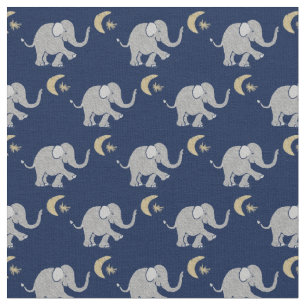 Niedlicher grauer Baby-Elefant mit Mond und Stern Stoff