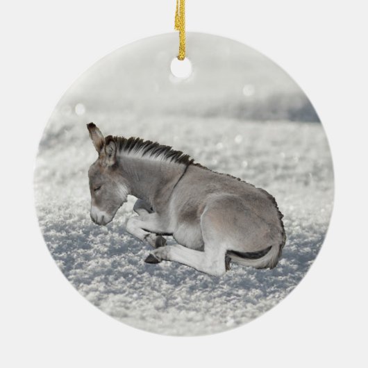Niedlicher grauer Donkey Foal im Schnee Keramik Ornament (Hinten)